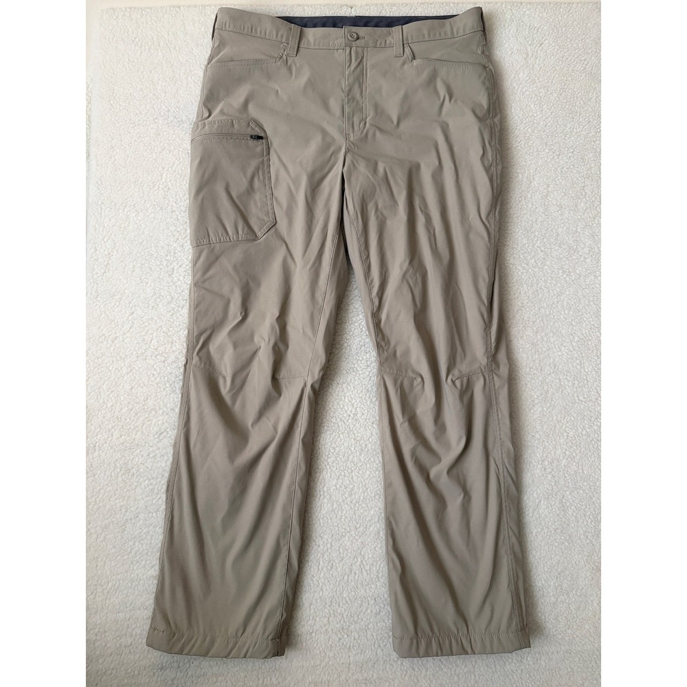 Eddie Bauer Pants Mens 36x32 Beige Fleece Lined Nylon Stretch Hiking Zip Pocket